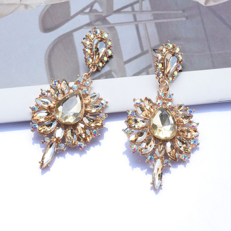 Žalia Raudona Mėlyna Šampano krištolo krištoliniai ilgi auskarai Moteriški mados pareiškimai Dideli auskarai ZA papuošalai 2022 m. Nauja