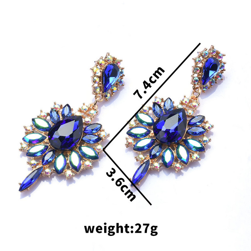 Žalia Raudona Mėlyna Šampano krištolo krištoliniai ilgi auskarai Moteriški mados pareiškimai Dideli auskarai ZA papuošalai 2022 m. Nauja