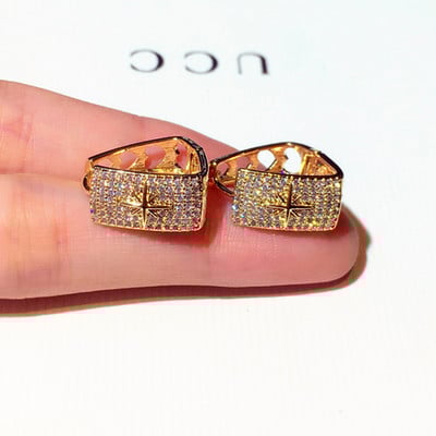 Padengti 14k tikro aukso auskarai moterims, geometrijos prabangos inkrustacija, išskirtinė super blykstė cirkonio auskarai papuošalai, papuošalai vestuvių vakarėliui