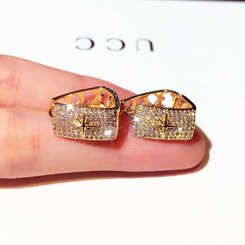 Padengti 14k tikro aukso auskarai moterims, geometrijos prabangos inkrustacija, išskirtinė super blykstė cirkonio auskarai papuošalai, papuošalai vestuvių vakarėliui