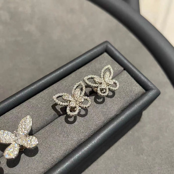 Сладък Bling Циркон камък Сребърен цвят Пеперуда Обеци на шипове за жени Модни бижута Корейски обеци 2022 Нова тенденция