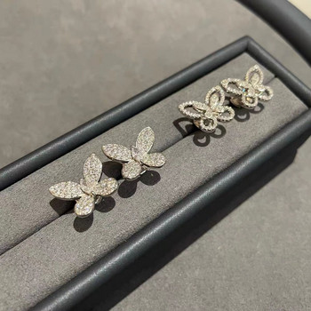 Сладък Bling Циркон камък Сребърен цвят Пеперуда Обеци на шипове за жени Модни бижута Корейски обеци 2022 Нова тенденция