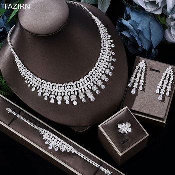 TAZIRN AAA кубичен цирконий 4PCS комплекти бижута за жени Сватба CZ Crystal Африка Дубай Нигерия Булчински луксозни бижута Аксесоари