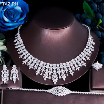 TAZIRN AAA кубичен цирконий 4PCS комплекти бижута за жени Сватба CZ Crystal Африка Дубай Нигерия Булчински луксозни бижута Аксесоари