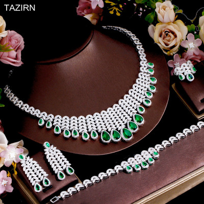 TAZIRN AAA cirkónium 4 DB ékszerkészletek nőknek esküvői CZ Crystal Africa Dubai Nigéria menyasszonyi luxus ékszer kiegészítők