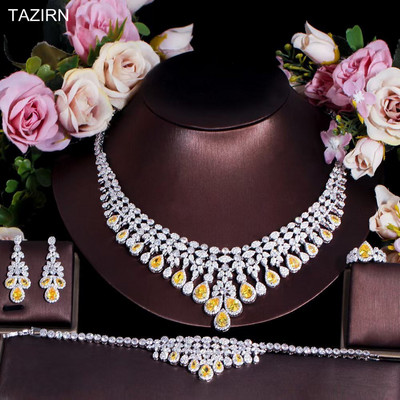 TAZIRN AAA cirkónium 4 DB ékszerkészletek nőknek esküvői CZ Crystal Africa Dubai Nigéria menyasszonyi luxus ékszer kiegészítők