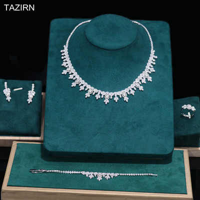 TAZIRN AAA cirkónium 4 DB ékszerkészletek nőknek esküvői CZ Crystal Africa Dubai Nigéria menyasszonyi luxus ékszer kiegészítők
