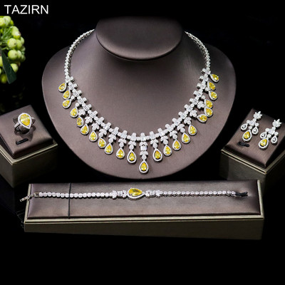 TAZIRN AAA cirkónium 4 DB ékszerkészletek nőknek esküvői CZ Crystal Africa Dubai Nigéria menyasszonyi luxus ékszer kiegészítők