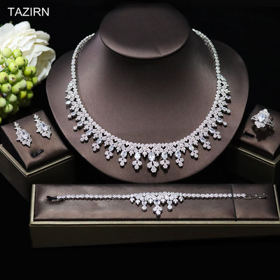 TAZIRN AAA cirkónium 4 DB ékszerkészletek nőknek esküvői CZ Crystal Africa Dubai Nigéria menyasszonyi luxus ékszer kiegészítők