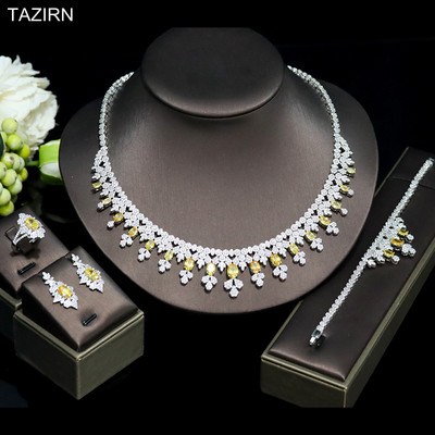 TAZIRN AAA cirkónium 4 DB ékszerkészletek nőknek esküvői CZ Crystal Africa Dubai Nigéria menyasszonyi luxus ékszer kiegészítők