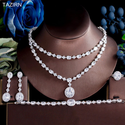 TAZIRN AAA cirkónium 4 DB ékszerkészletek nőknek esküvői CZ Crystal Africa Dubai Nigéria menyasszonyi luxus ékszer kiegészítők