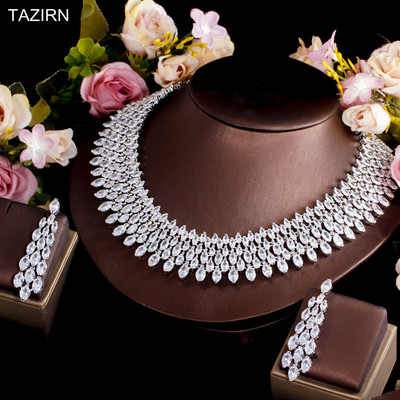 TAZIRN AAA cirkónium 4 DB ékszerkészletek nőknek esküvői CZ Crystal Africa Dubai Nigéria menyasszonyi luxus ékszer kiegészítők