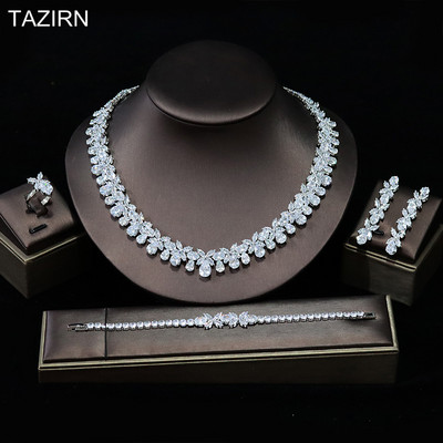 TAZIRN AAA cirkónium 4 DB ékszerkészletek nőknek esküvői CZ Crystal Africa Dubai Nigéria menyasszonyi luxus ékszer kiegészítők