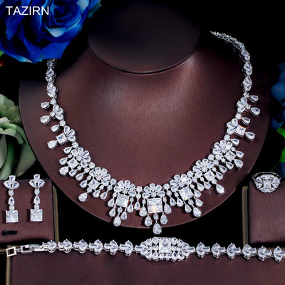 TAZIRN AAA cirkónium 4 DB ékszerkészletek nőknek esküvői CZ Crystal Africa Dubai Nigéria menyasszonyi luxus ékszer kiegészítők