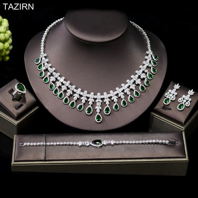 TAZIRN AAA cirkónium 4 DB ékszerkészletek nőknek esküvői CZ Crystal Africa Dubai Nigéria menyasszonyi luxus ékszer kiegészítők