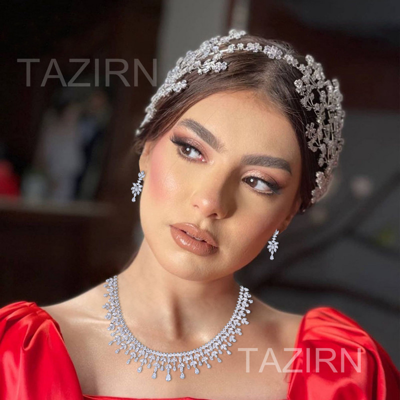 TAZIRN AAA cirkónium 4 DB ékszerkészletek nőknek esküvői CZ Crystal Africa Dubai Nigéria menyasszonyi luxus ékszer kiegészítők