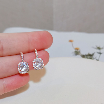 Prabangūs moteriški krištolo cirkonio akmens auskarai klasikiniai žavūs kvadratiniai cirkonio akmens sidabro spalvos auskarai, papuošalai vestuvių vakarėliui