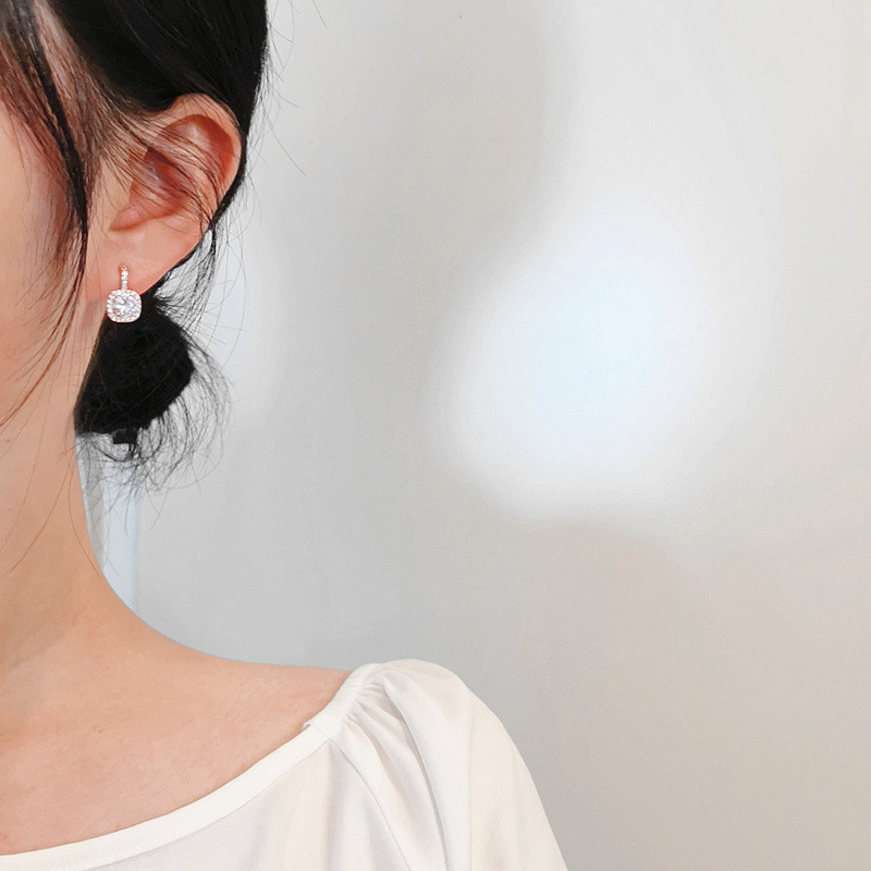 Prabangūs moteriški krištolo cirkonio akmens auskarai klasikiniai žavūs kvadratiniai cirkonio akmens sidabro spalvos auskarai, papuošalai vestuvių vakarėliui