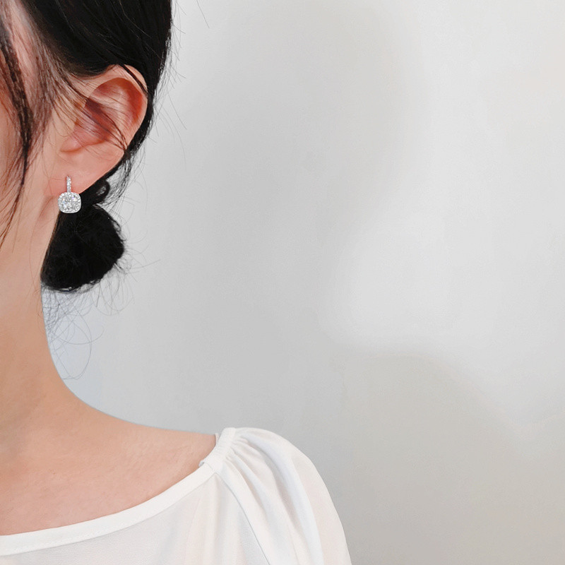 Prabangūs moteriški krištolo cirkonio akmens auskarai klasikiniai žavūs kvadratiniai cirkonio akmens sidabro spalvos auskarai, papuošalai vestuvių vakarėliui