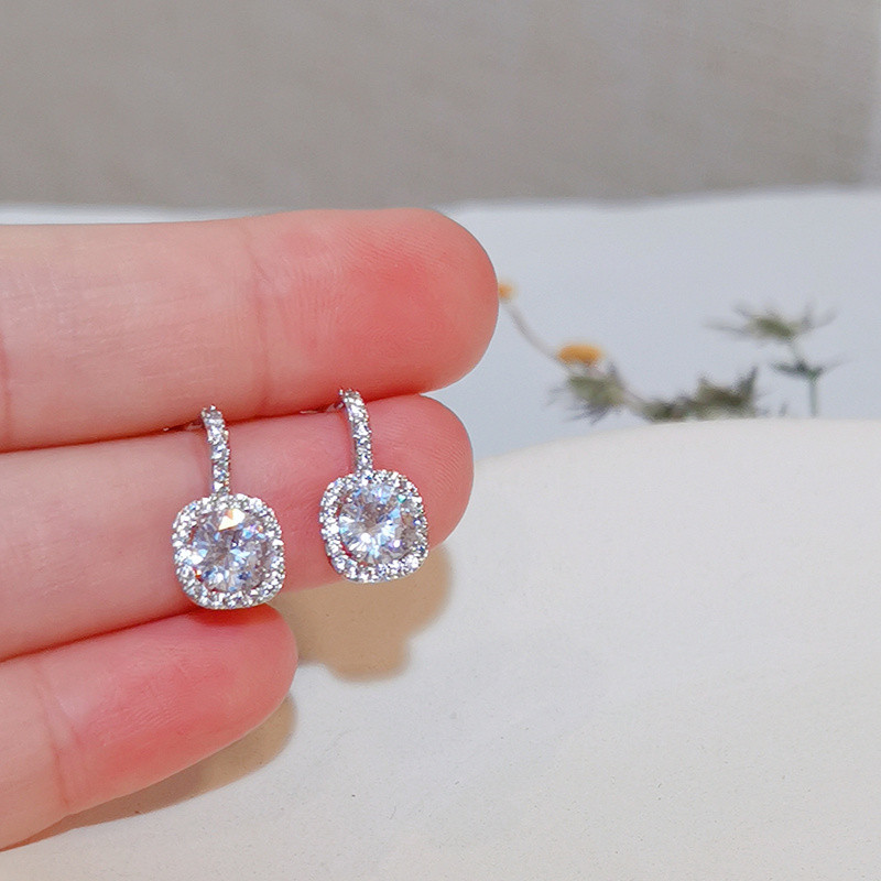 Prabangūs moteriški krištolo cirkonio akmens auskarai klasikiniai žavūs kvadratiniai cirkonio akmens sidabro spalvos auskarai, papuošalai vestuvių vakarėliui