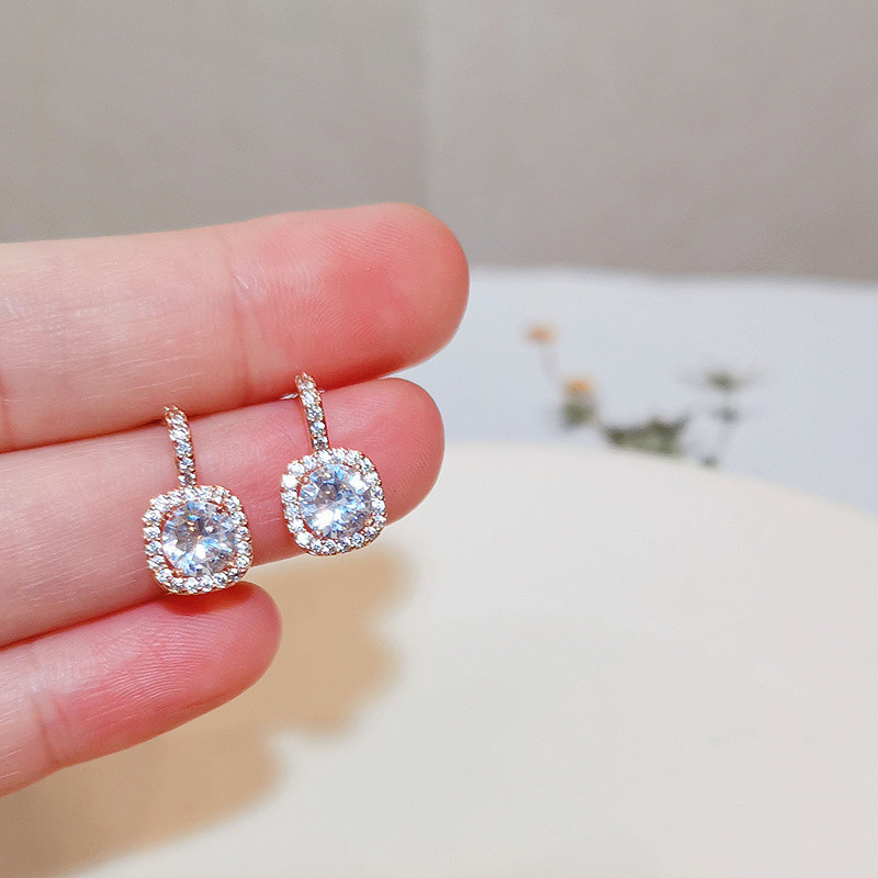 Prabangūs moteriški krištolo cirkonio akmens auskarai klasikiniai žavūs kvadratiniai cirkonio akmens sidabro spalvos auskarai, papuošalai vestuvių vakarėliui