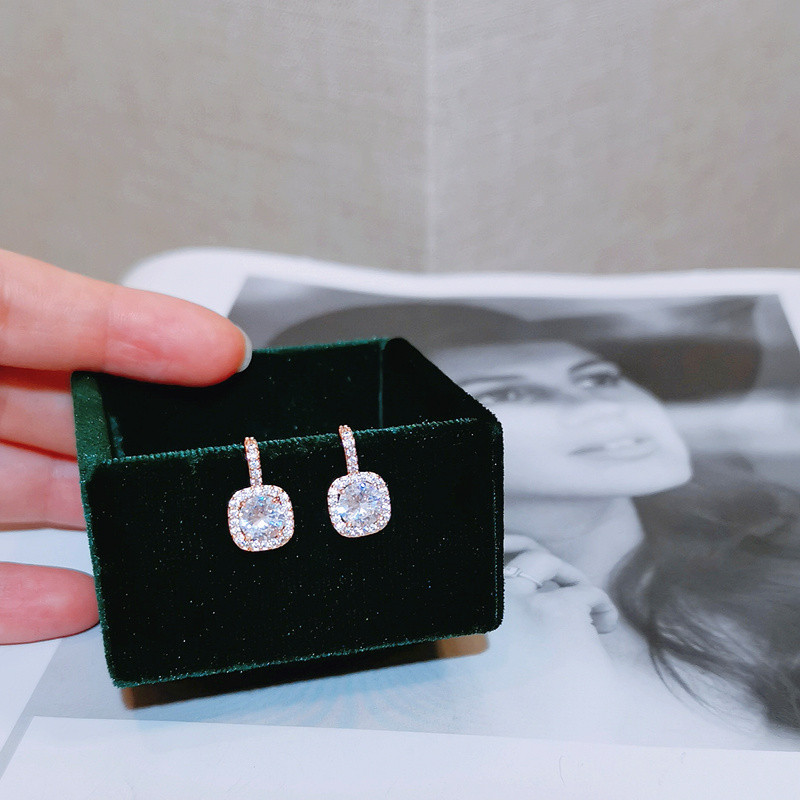 Prabangūs moteriški krištolo cirkonio akmens auskarai klasikiniai žavūs kvadratiniai cirkonio akmens sidabro spalvos auskarai, papuošalai vestuvių vakarėliui