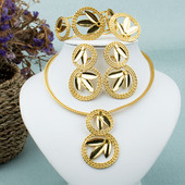 Brazilijos paauksuoti karoliai auskarai Dubajus 4 vnt. papuošalų rinkinys moterims, moterims, elegantiški papuošalai Afrikos Nigerijos vakarėlio aksesuarai