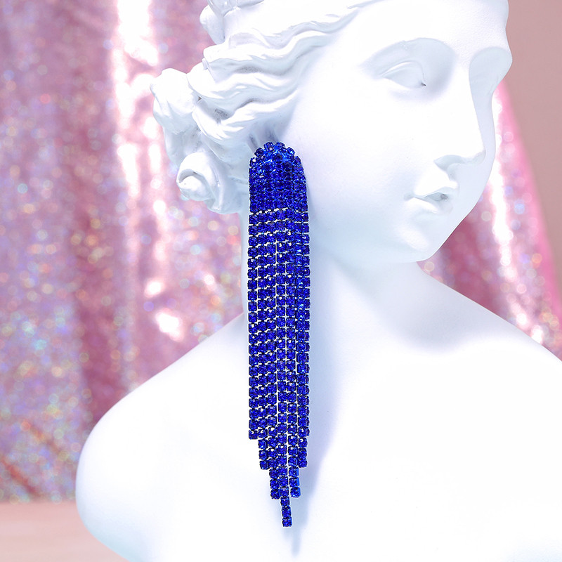 Ilgi kutais nuleidžiami auskarai moterims Mėlyna žalia spalva Kalnų krištolinis krištolo kabantys auskarai Vestuviniai papuošalai