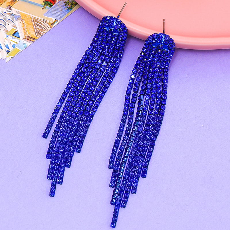 Ilgi kutais nuleidžiami auskarai moterims Mėlyna žalia spalva Kalnų krištolinis krištolo kabantys auskarai Vestuviniai papuošalai