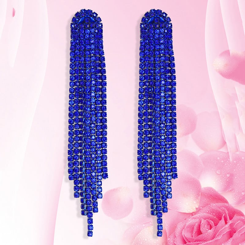 Ilgi kutais nuleidžiami auskarai moterims Mėlyna žalia spalva Kalnų krištolinis krištolo kabantys auskarai Vestuviniai papuošalai