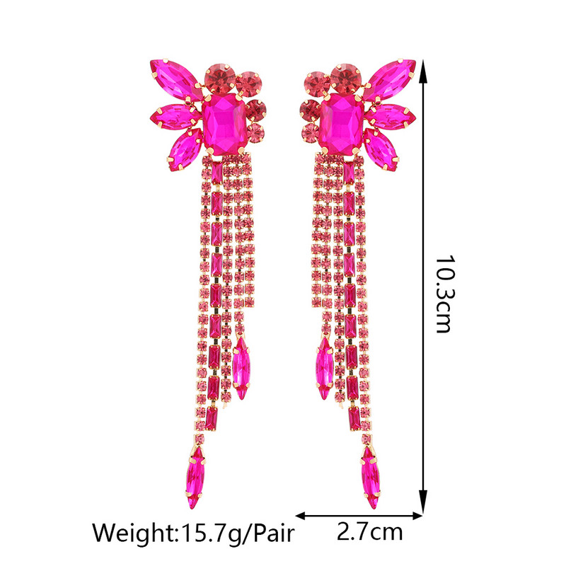 Bohemiški ilgi kutais auskarai, kabantys, blizgus kalnų krištolas, prabangi moteris, geometrinė mada, papuošalai, aksesuarai, brincos