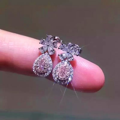 Huitan Flower Stud Earrings with Pink CZ Design Fashion Accessories for Women Bling Bling Earrings Wedding Party Модерни бижута