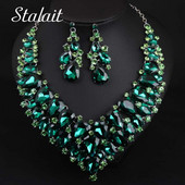 Didelis vandens lašas, pilnas krištolinis vestuvinių papuošalų rinkiniai, nuotakos sidabro spalvos raktikaulio grandinės karoliai, gimtadienio dovana moterims