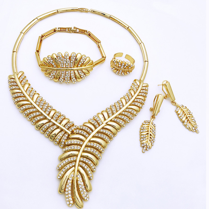Dubajaus aukso spalvos papuošalų rinkiniai moterims Kalnų krištolinio akmens papuošalų karolių ir auskarų rinkinys ansamblis de bijoux en plaque arba italien