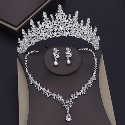 Luxus, gyönyörű kristály menyasszonyi ékszer készletek Tiaras korona fülbevaló nyaklánc nyaklánc nőknek esküvői ruha menyasszonyi ékszer szett
