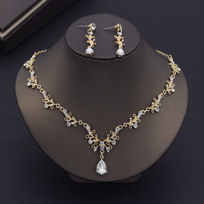 Luxus, gyönyörű kristály menyasszonyi ékszer készletek Tiaras korona fülbevaló nyaklánc nyaklánc nőknek esküvői ruha menyasszonyi ékszer szett