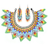 Африкански етнически племенни цветни мъниста лигавник чокър колие обеци комплект за жени булка бохемски индийски яки шал бижута