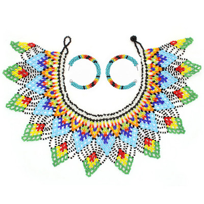 Африкански етнически племенни цветни мъниста лигавник чокър колие обеци комплект за жени булка бохемски индийски яки шал бижута