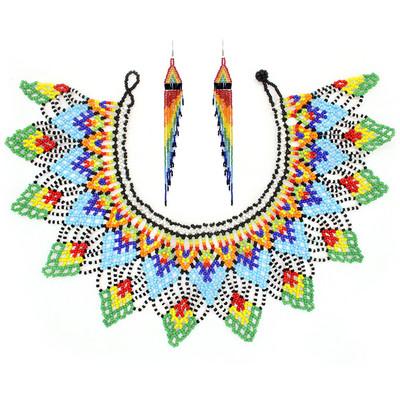 Африкански етнически племенни цветни мъниста лигавник чокър колие обеци комплект за жени булка бохемски индийски яки шал бижута