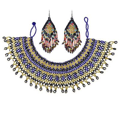 Африкански етнически племенни цветни мъниста лигавник чокър колие обеци комплект за жени булка бохемски индийски яки шал бижута