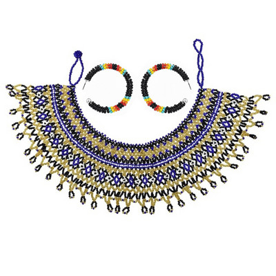 Африкански етнически племенни цветни мъниста лигавник чокър колие обеци комплект за жени булка бохемски индийски яки шал бижута