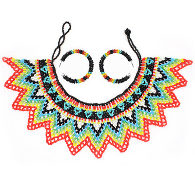 Африкански етнически племенни цветни мъниста лигавник чокър колие обеци комплект за жени булка бохемски индийски яки шал бижута