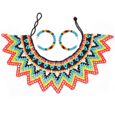 Африкански етнически племенни цветни мъниста лигавник чокър колие обеци комплект за жени булка бохемски индийски яки шал бижута