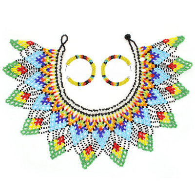 Африкански етнически племенни цветни мъниста лигавник чокър колие обеци комплект за жени булка бохемски индийски яки шал бижута