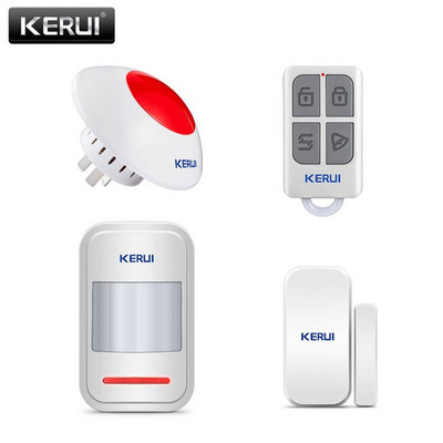 KERUI otthoni biztonsági vezeték nélküli 433 MHz egyszerű riasztórendszer villogó beltéri sziréna ajtóérzékelő infravörös érzékelő távirányító készlet
