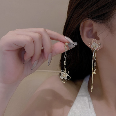 Cercei cu zircon cu flori de trandafir de lux coreeană pentru femei, flori de cristal, imitație de perle, cercei rafinat, bijuterii de petrecere