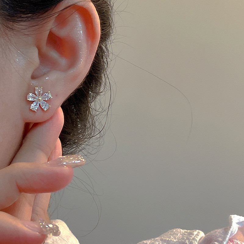 Cercei cu zircon cu flori de trandafir de lux coreeană pentru femei, flori de cristal, imitație de perle, cercei rafinat, bijuterii de petrecere