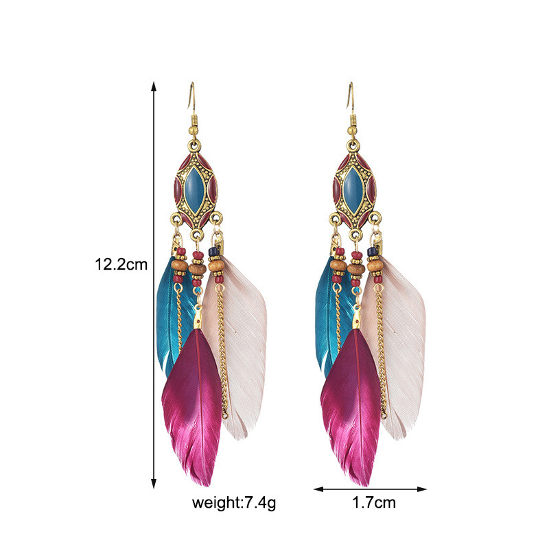 Bohemiškos plunksnos grandinėlės ilgi kutais auskarai moterims medžio karoliukų emalio Boho aukso spalvos kabantys auskarai vestuviniai papuošalai dovana