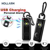 Hollarm savigynos signalizacija 130dB su LED lempute, įkraunama savigynos moters saugos signalizacija, avarinis priešatakinis raktų pakabukas