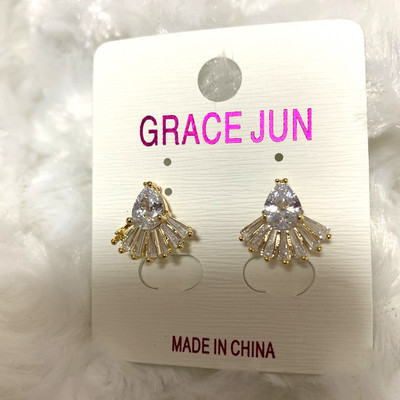 GRACE JUN 12 Színek AAA köbös cirkon könnycsepp geometrikus klip fülbevalón áttört nélkül női parti esküvői báj fülcsipesz Új